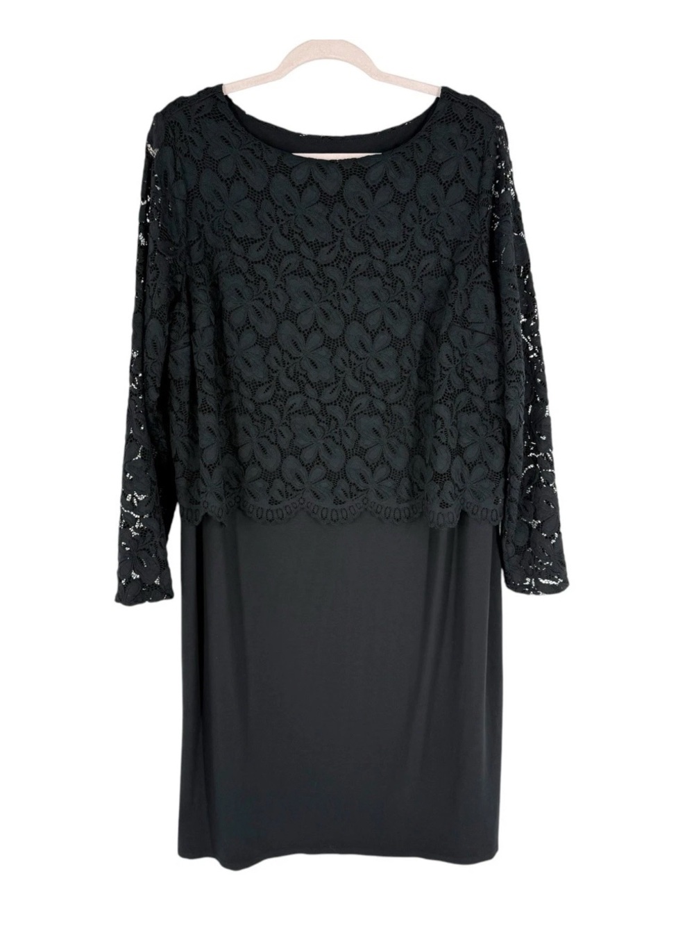 J Jill Wearever Collection Dress Womens Size 2X Black Stretch Knit Lace Overlay